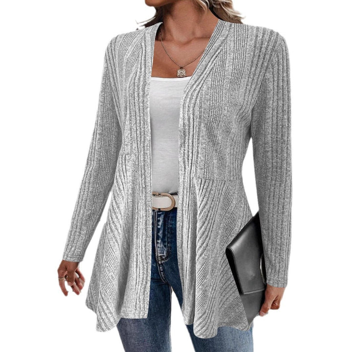 Women's Open Ribbed Long Cardigan with Flared Hem Mune Fashion