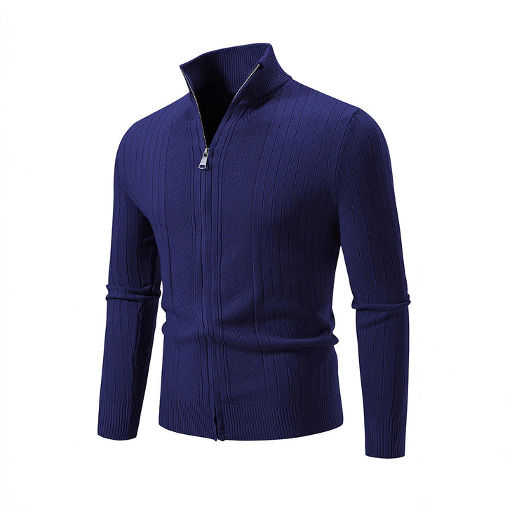 Men's slim fit fine knit zip jacket with stand-up collar and distinctive rib structure Mune Fashion