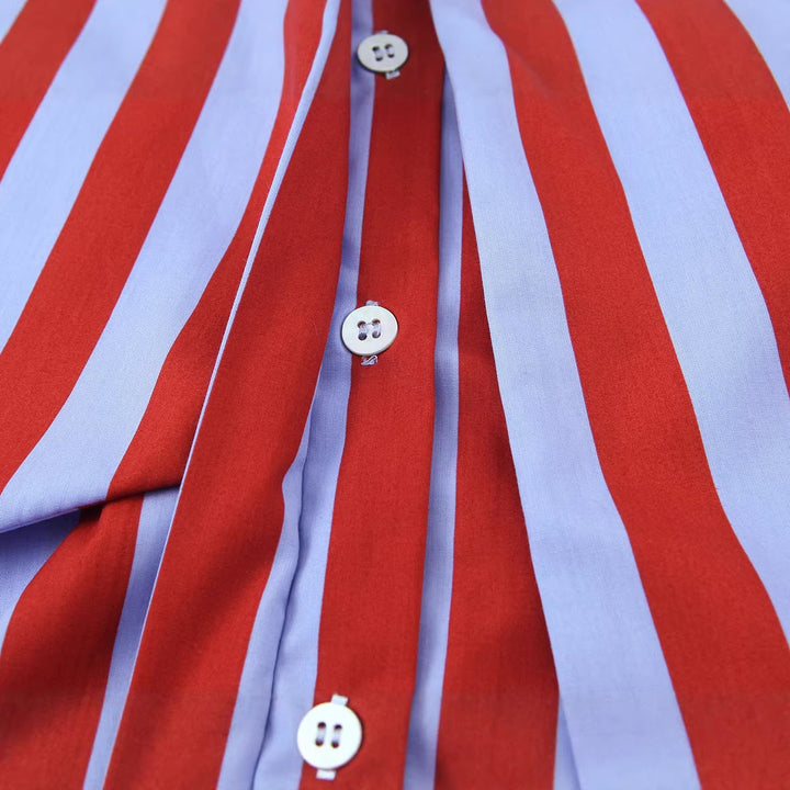 Women Striped Blouse with Bow Collar and Loose Oversize Fit Mune Fashion
