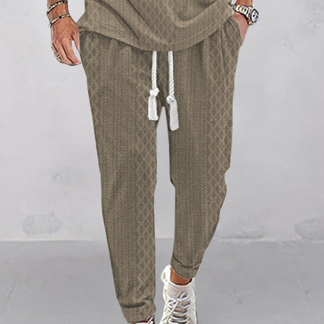 Men's Slim-Tapered Jogger Pants in Textured Design with Drawstring and Side Pockets Mune Fashion