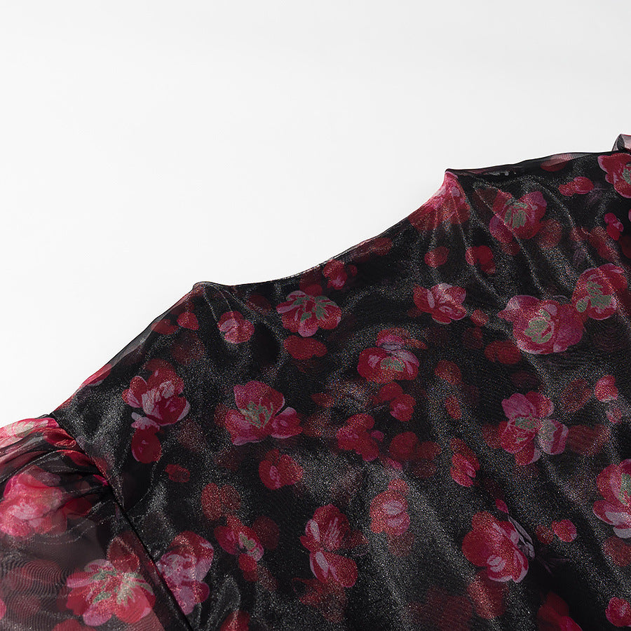 Ladies Romantic Chiffon Mini Dress with Deep V-Neck, Ruffle Layers and Trumpet Sleeves Mune Fashion
