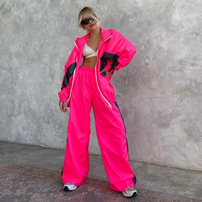 Women's nan sportives tracksuit set with windbreaker jacket and wide leg pants Mune Fashion