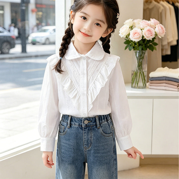 Women’s blouse with ruffle details and fine embroidery Mune Fashion