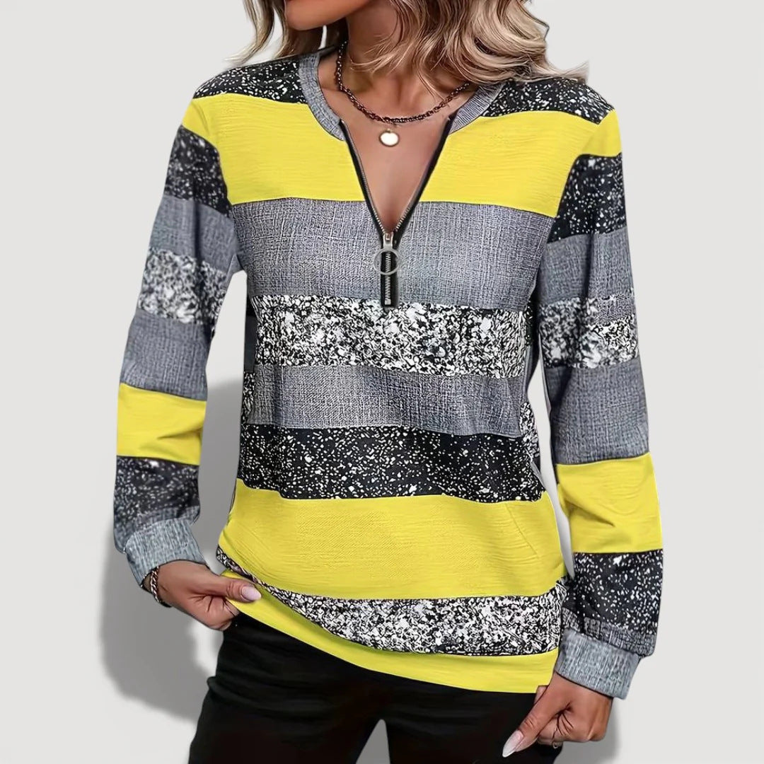 Women’s Stylish Zip Pullover with Graphic Pattern