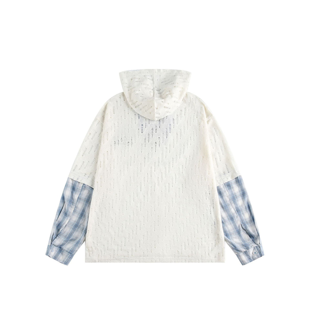 Unisex Casual Hoodie in Layering Look with Lace-Up V-Neck Mune Fashion