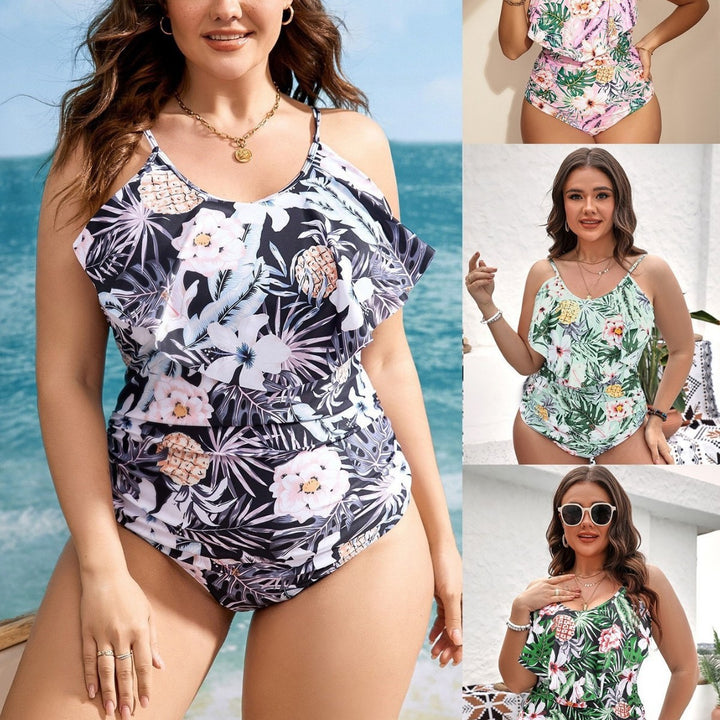 Women's one-piece swimsuit with intricate ruffle details and floral design Mune Fashion
