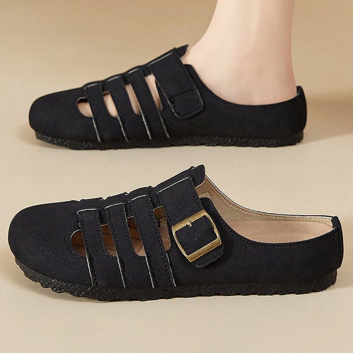 Ladies closed sandals - half shoe with adjustable metal buckle, breathable cut-outs and cushioned comfort insole Mune Fashion