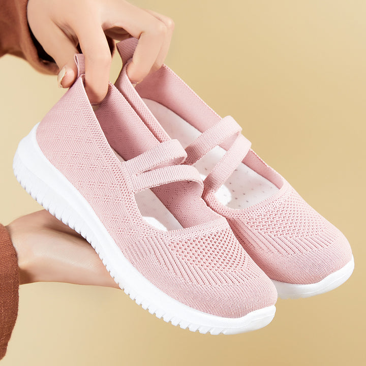 Women's knitted slip-on Mary Jane sneakers with elastic straps, padded comfort insole, and flexible EVA outsole Mune Fashion