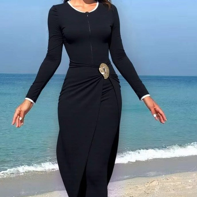 Women's fashionable wrap dress with elegant belt Mune Fashion