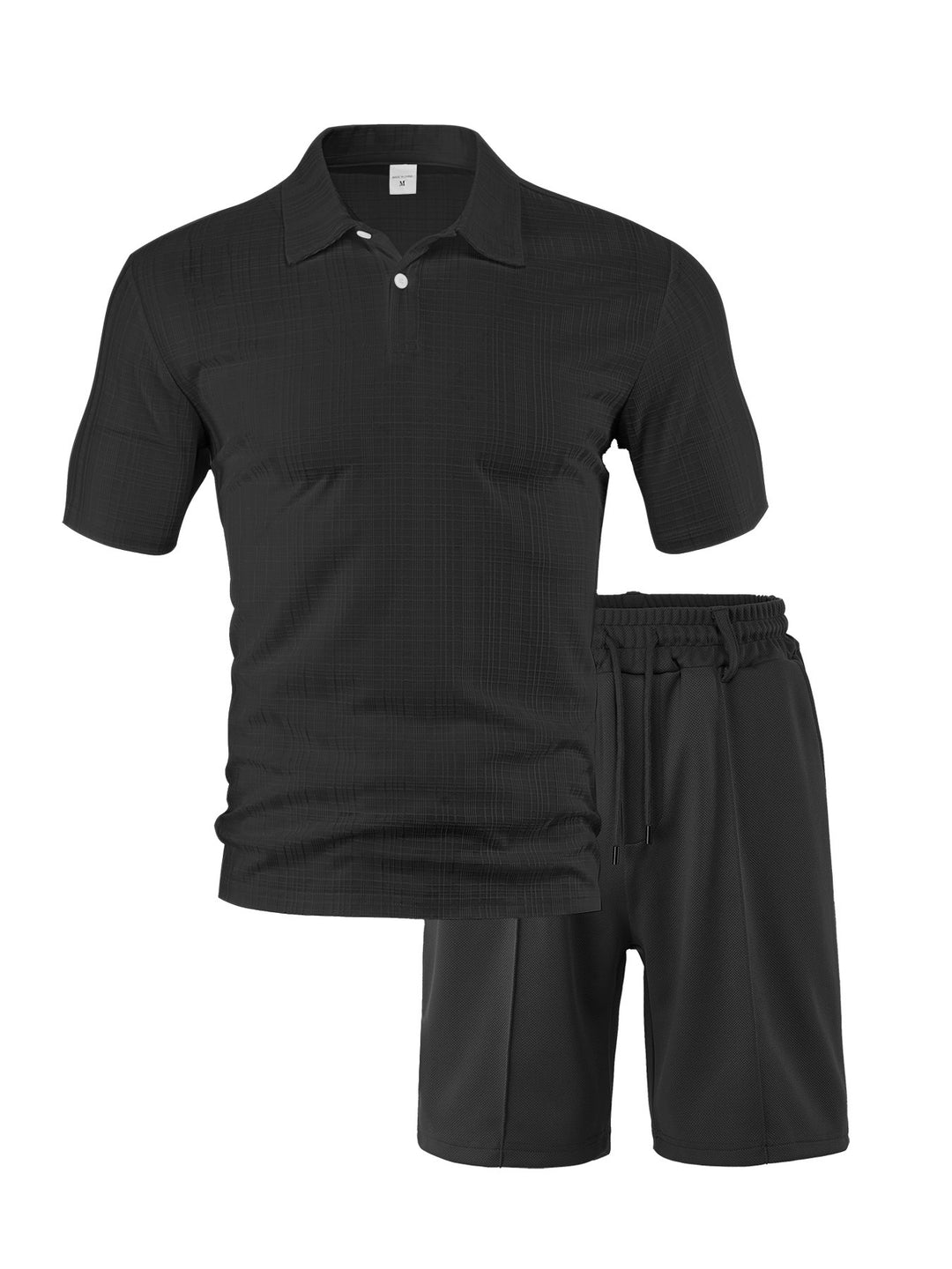 Men's two-piece summer travel set with textured short-sleeve polo shirt and functional mesh shorts Mune Fashion