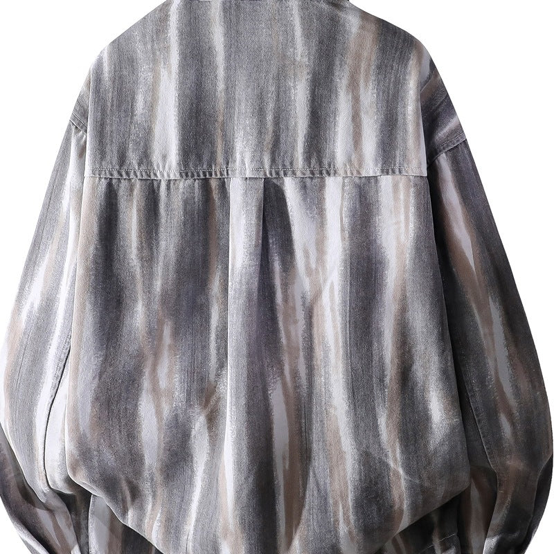 Men's oversized shirt jacket in watercolor stripe look with breast pocket & soft cotton blend Mune Fashion