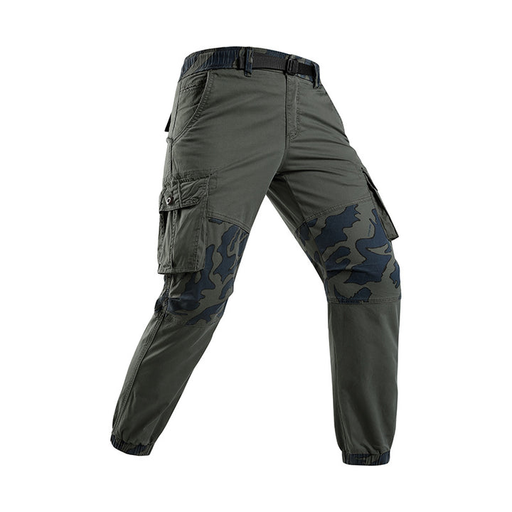 Men's Robust Tactical Cargo Pants with Camouflage Knee Panels, Elastic Hem and Utility Pockets Mune Fashion