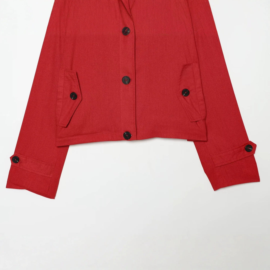 Women's Short Utility Jacket in Cropped Cut with Stand Collar and Shoulder Straps Mune Fashion