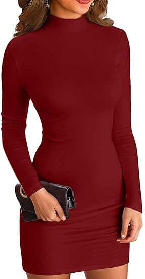 Women's Elegant Long Sleeve Dress with High Collar Mune Fashion