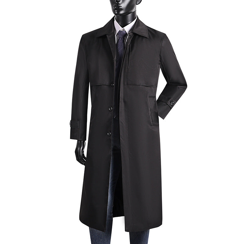 Men's long trench coat with concealed button placket and water-repellent features Mune Fashion