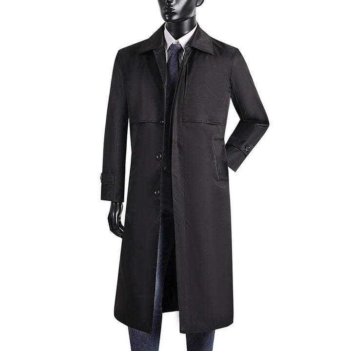 Men's long trench coat with concealed button placket and water-repellent features Mune Fashion