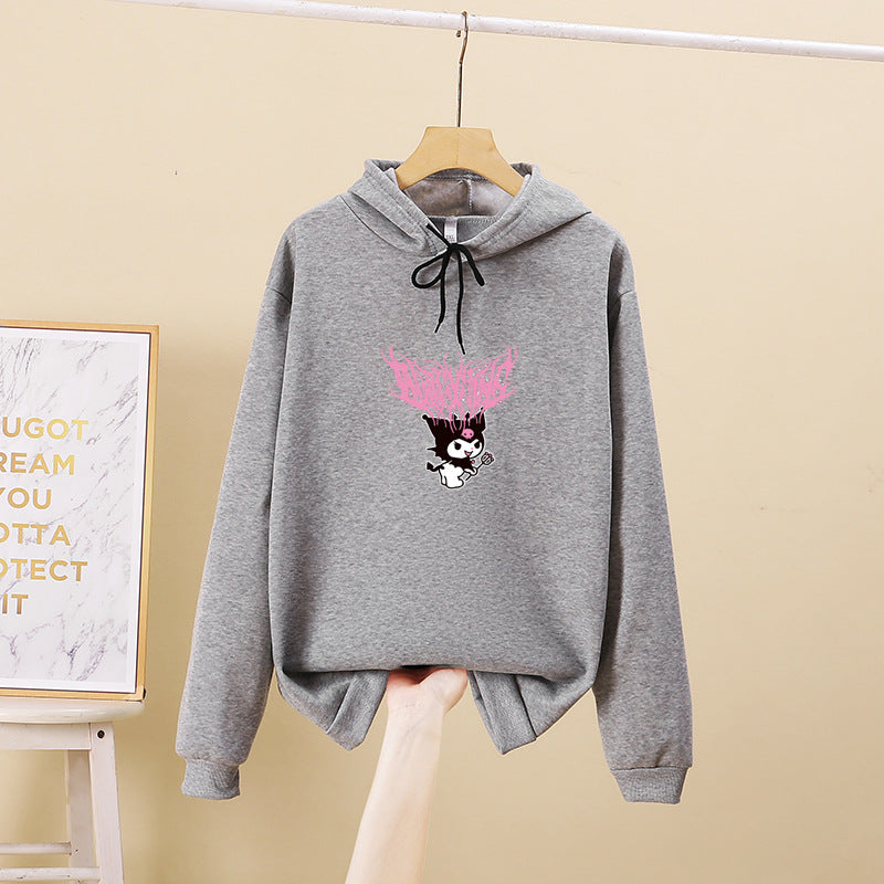 Women's Hooded Sweatshirt with Gothic-Kawaii Print, Oversized Cut and Soft Fleece Lining Mune Fashion