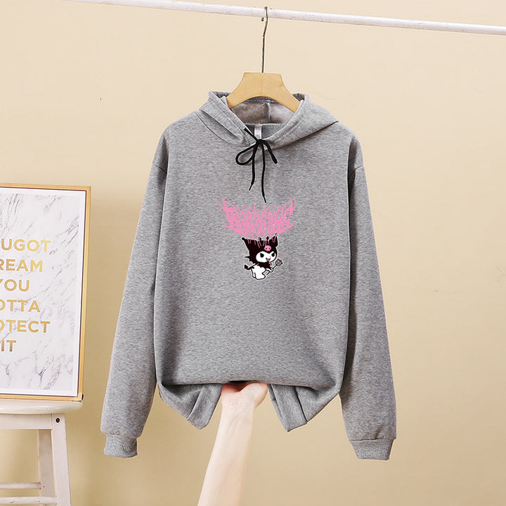 Women's Hooded Sweatshirt with Gothic-Kawaii Print, Oversized Cut and Soft Fleece Lining Mune Fashion