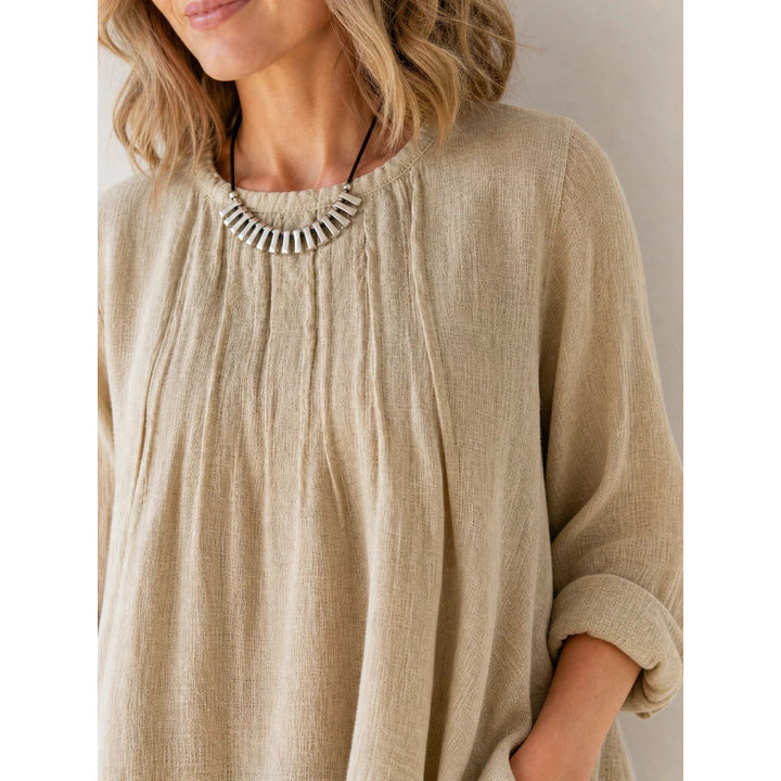 Women Casual Long Tunic with Towel Hem, Ruffled Pleats and Side Pockets Mune Fashion