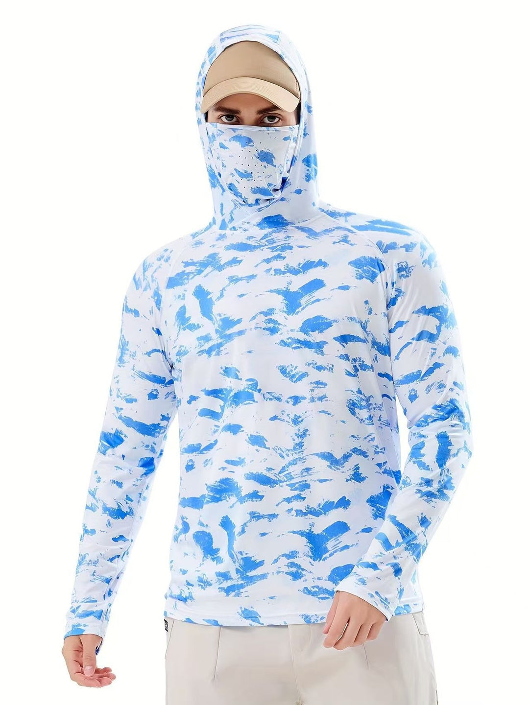 Men's sporty functional shirt with hood and face protection