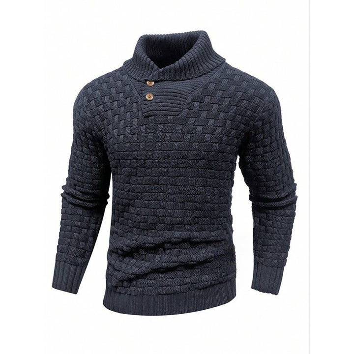 Men's structured knit sweater with high collar and decorative button placket Mune Fashion