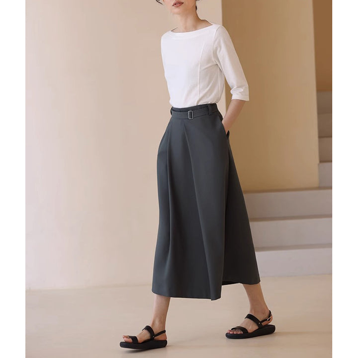 Women's Elegant, Wide Cut Maxi Skirt with Waist Belt Mune Fashion
