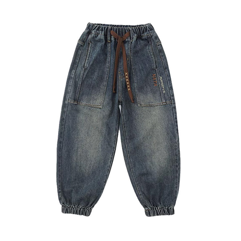 Unisex wide denim pants with elastic cuffs and large pockets Mune Fashion