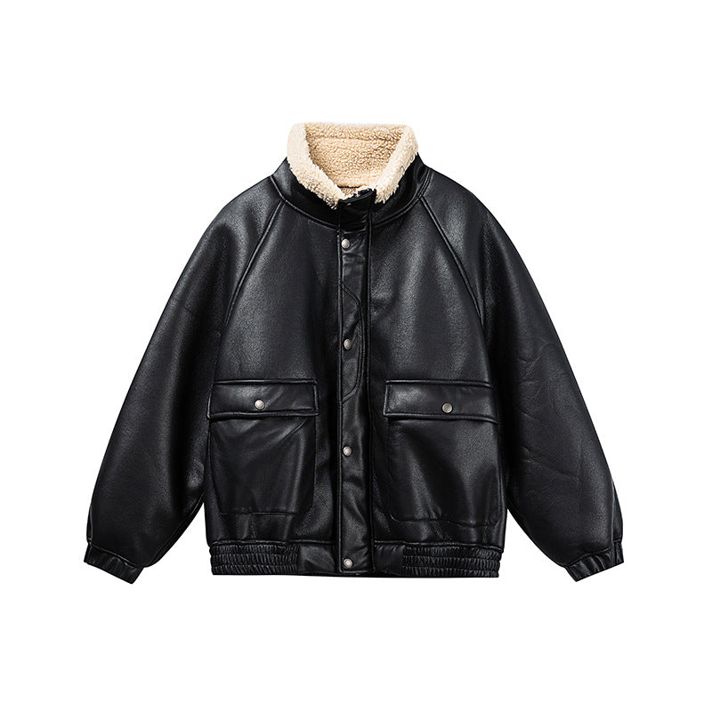 Men's short-cut velour blouson with sherpa collar and utility patch pockets Mune Fashion