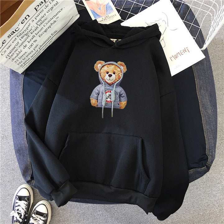 Unisex casual oversized hoodie with teddy front print, kangaroo pocket and soft fleece lining Mune Fashion