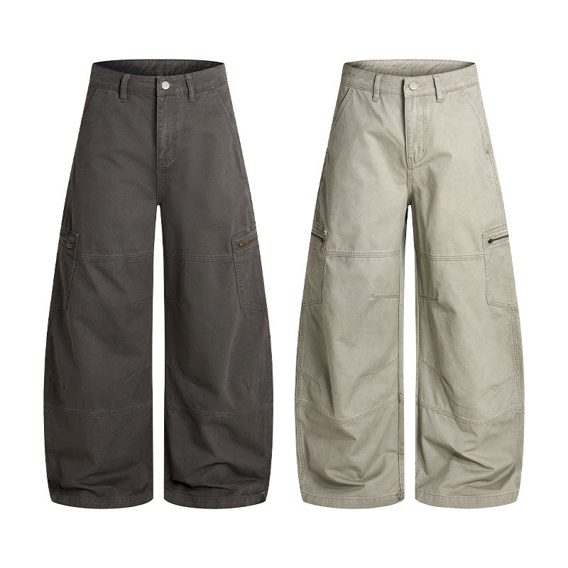 Men's Wide Twill Palazzo Cargo Pants with Drop Crotch, Knee Inserts, and Utility Pockets Mune Fashion