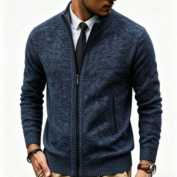 Men's structured knit cardigan with full zip and stand-up collar Mune Fashion