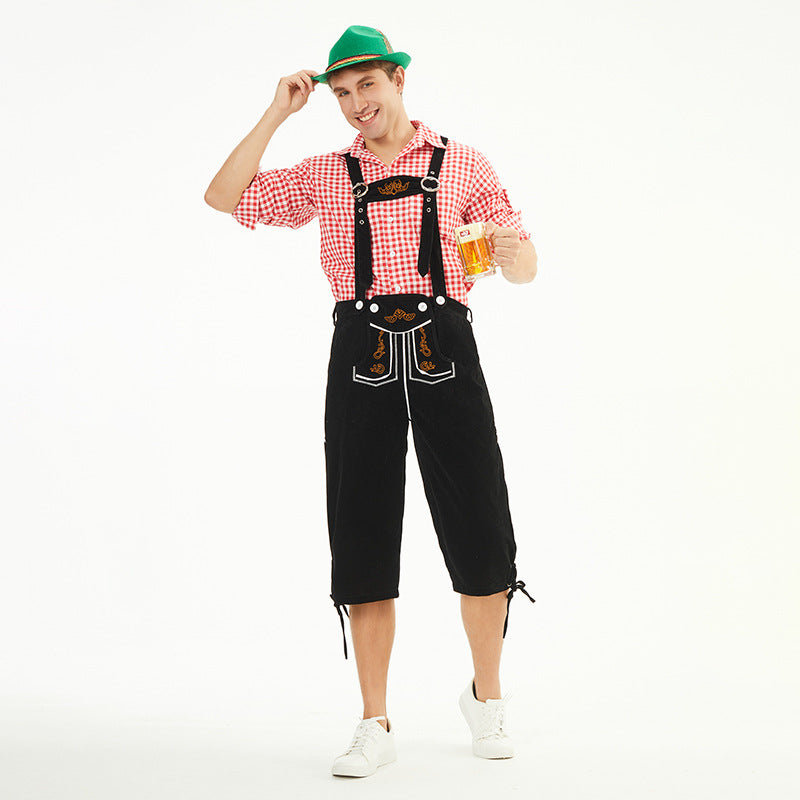 Men's knee-length traditional dungarees with adjustable straps and decorative embroidery Mune Fashion