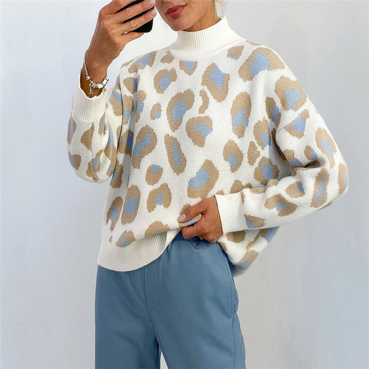 Women Oversize Turtleneck Jumper with Leo Jacquard and Ribbed Cuffs Mune Fashion