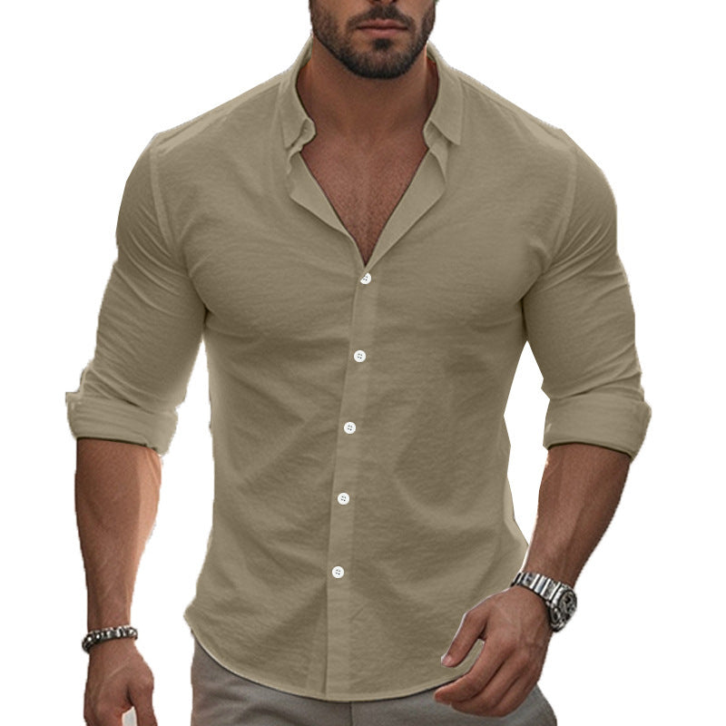 Men's Elegant Long Sleeve Shirt with Modern Collar and High-Quality Cotton Texture Mune Fashion