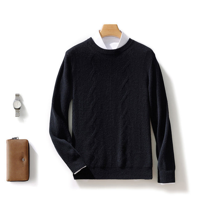 Men's Luxurious Fine Knit Crew Neck Sweater with Subtle Cable Pattern Mune Fashion