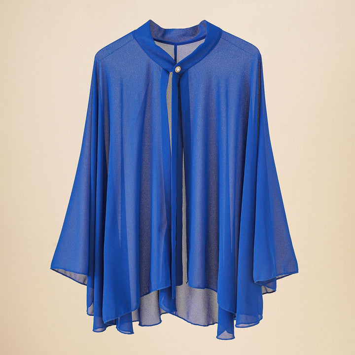 Women's Chiffon Cape with Bow Collar and Decorative Button Mune Fashion