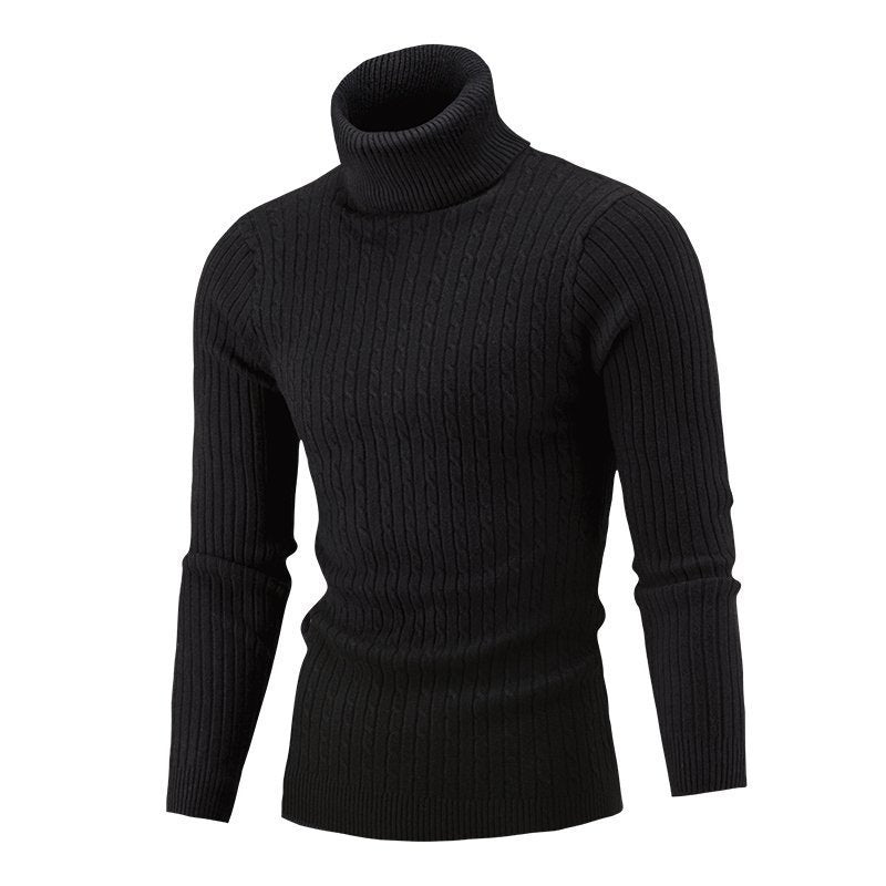 Men's ribbed turtleneck sweater with cable knit pattern and form-fitting slim-fit silhouette Mune Fashion