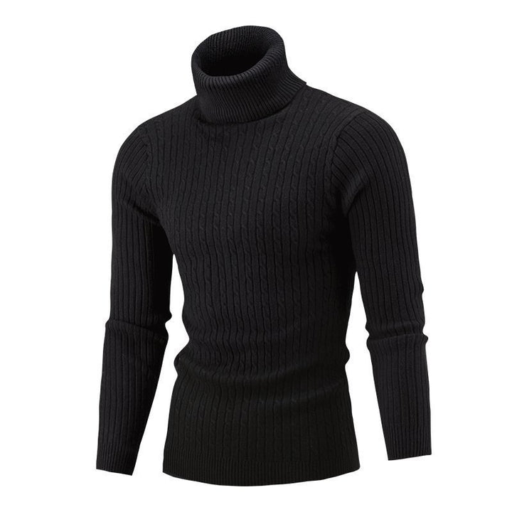 Men's ribbed turtleneck sweater with cable knit pattern and form-fitting slim-fit silhouette Mune Fashion