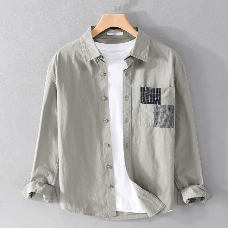 Men's Lightweight Cotton Oversized Shirt with Geometric Chest Patch Pocket Mune Fashion