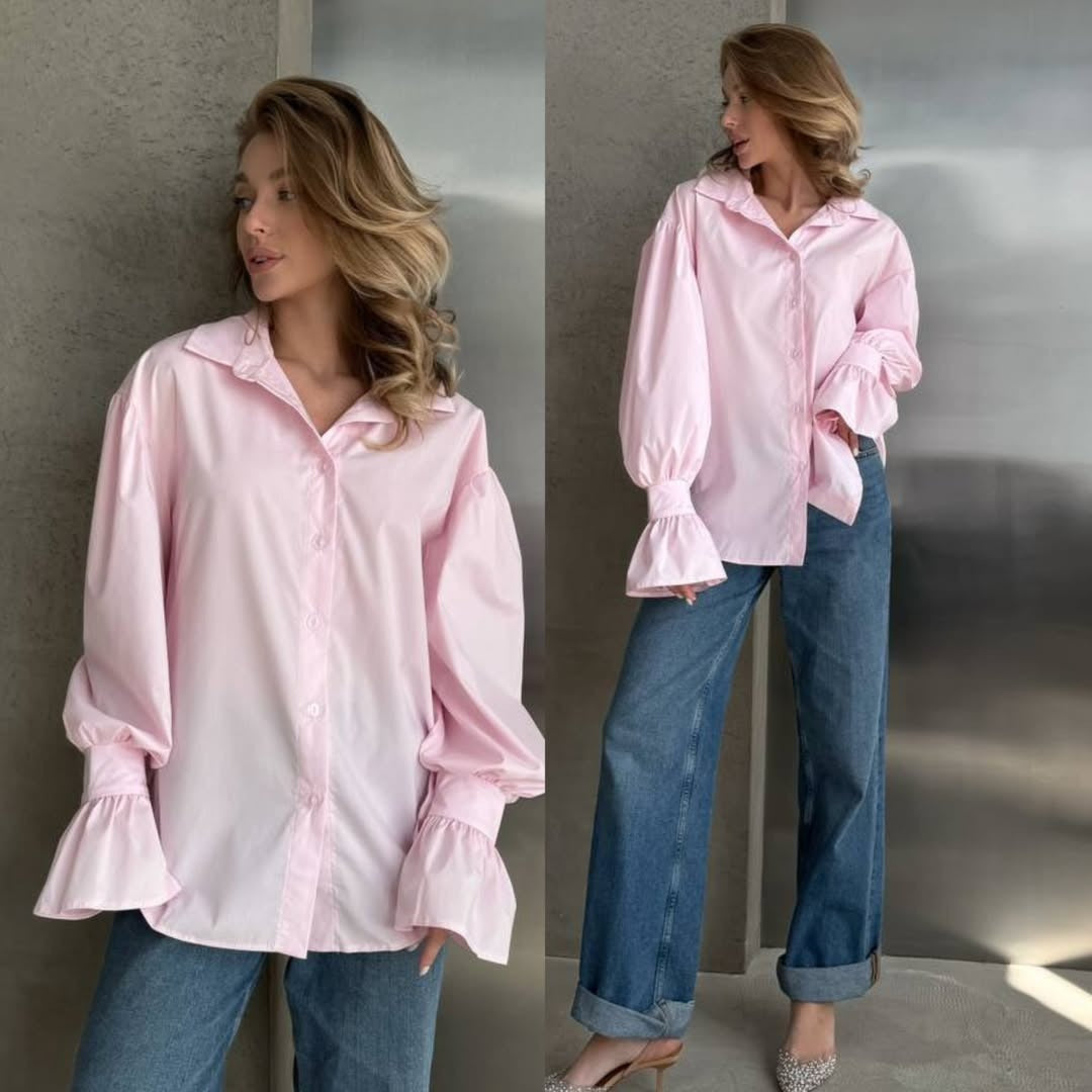 Women's oversized blouse with ruffle cuffs and balloon sleeves Mune Fashion