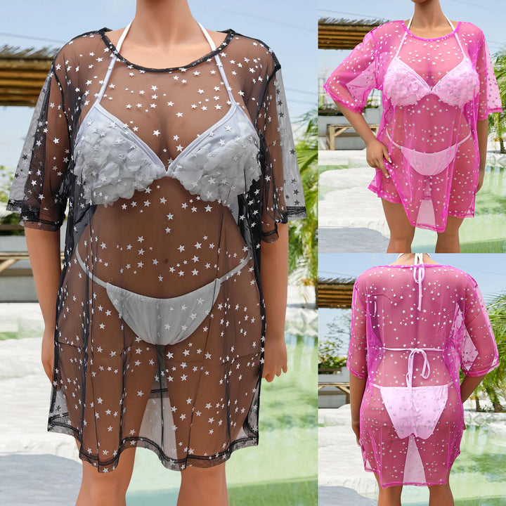 Women's transparent beach cover-up with shimmering stars Mune Fashion