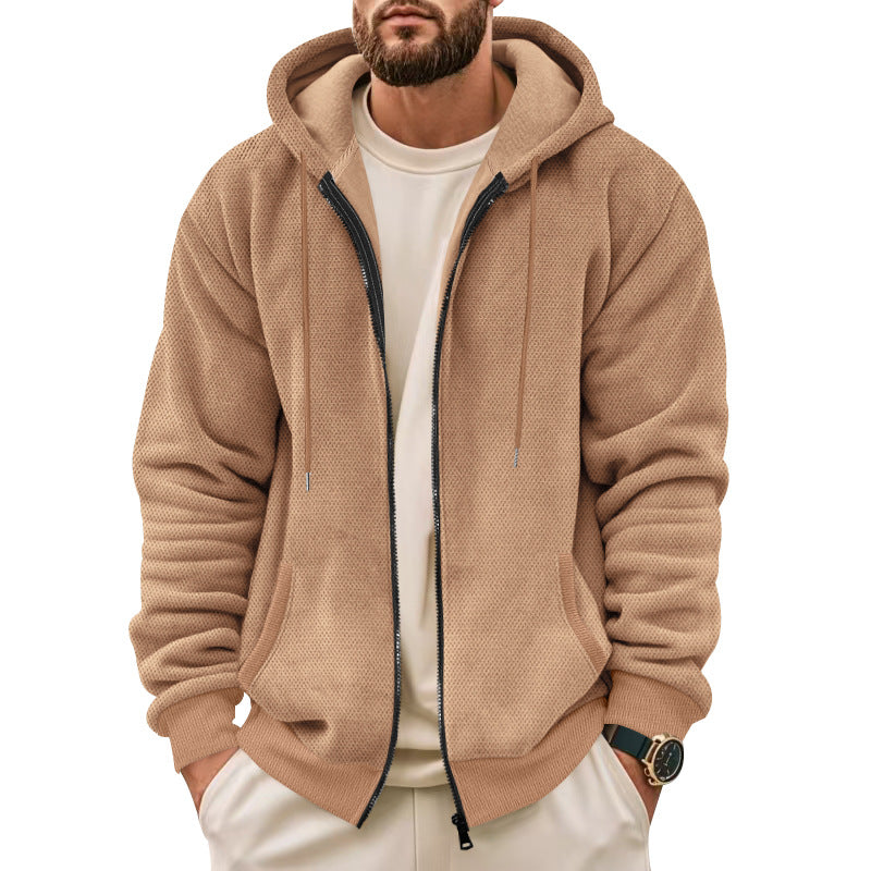 Men's hooded sweat jacket with full zip and waffle structure Mune Fashion
