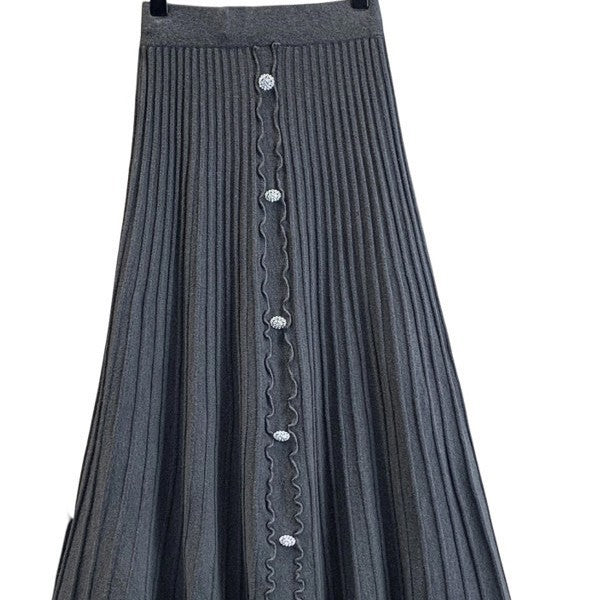 Women's Elegant Pleated Maxi Skirt with Button Details Mune Fashion
