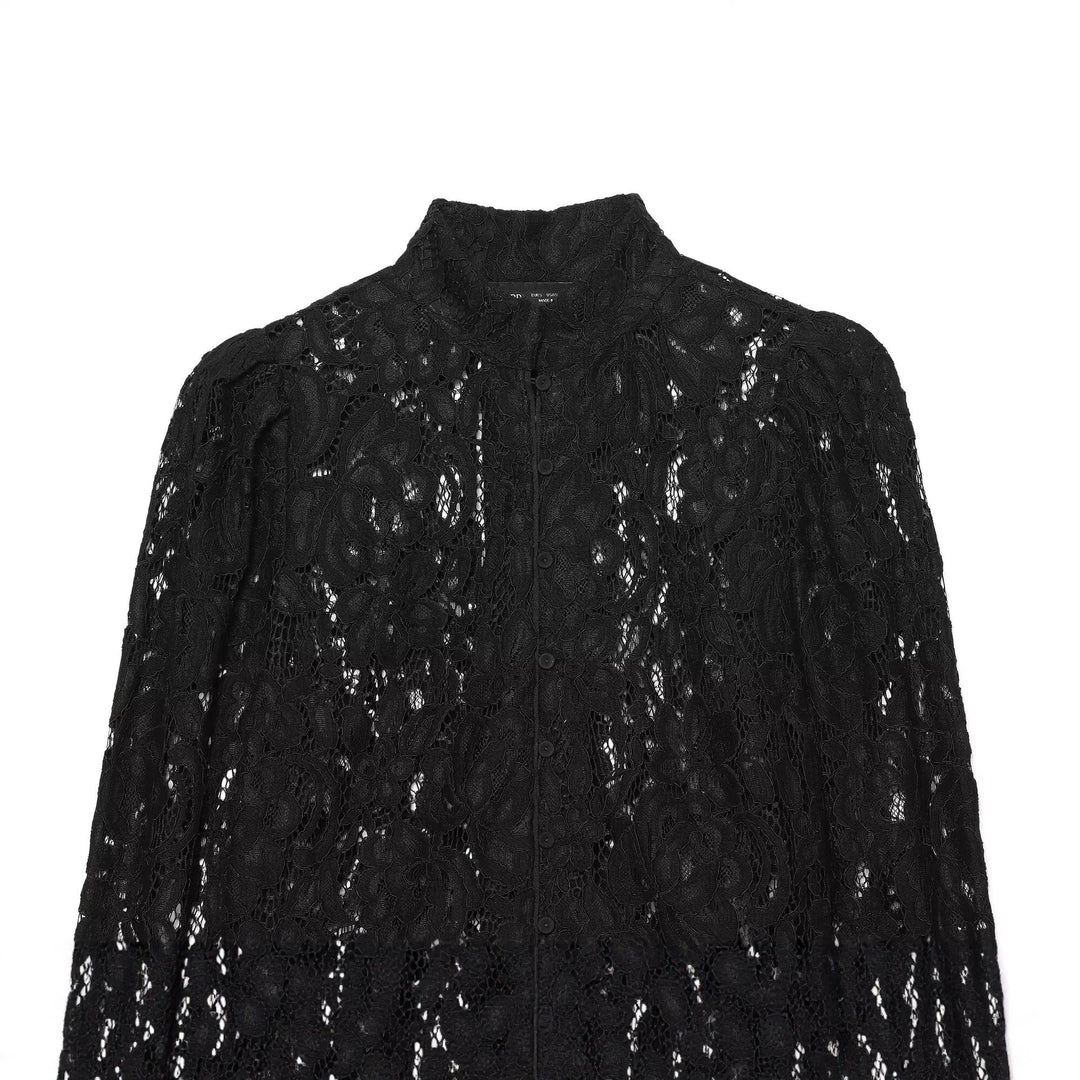 Women Short Lace Jacket with Stand-up Collar and Button Placket Drune