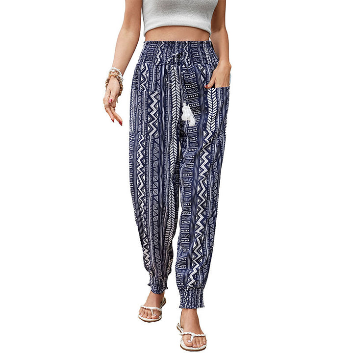 Women's GewMune Fashion Harem pants with elastic waistband, tassel tie belt and Aztec pattern Mune Fashion