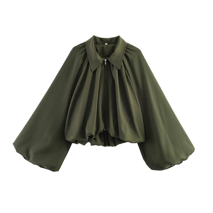 Women's short cape with voluminous sleeves, zipper and gathered hem Mune Fashion