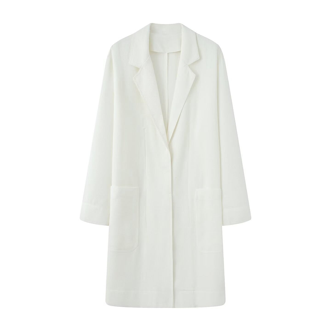 Women Longline Coat with Open Front, Casual Fit and Patch Pockets Mune Fashion