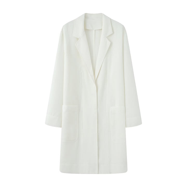Women Longline Coat with Open Front, Casual Fit and Patch Pockets Mune Fashion