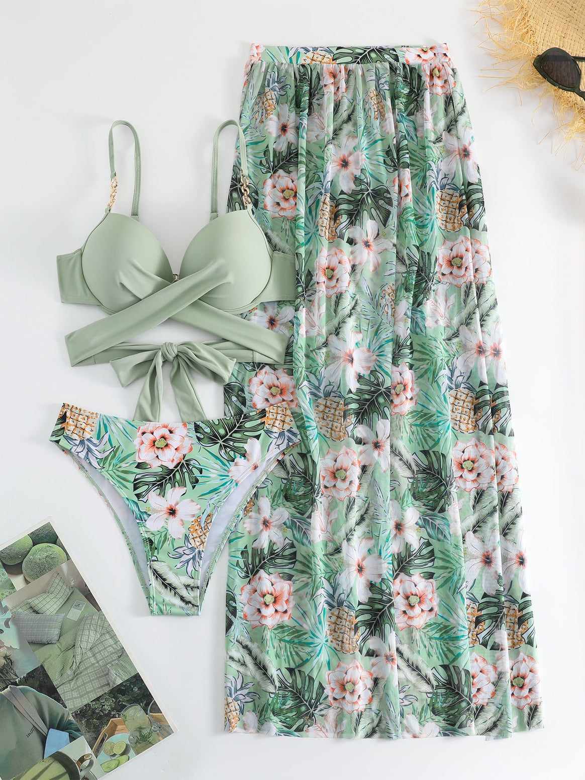 Women bikini set with unusual wrap top and floral coverage Mune Fashion
