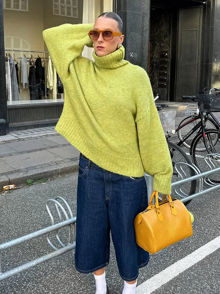 Women's Oversized Turtleneck Sweater made of Mohair Mix with Dropped Shoulder Mune Fashion